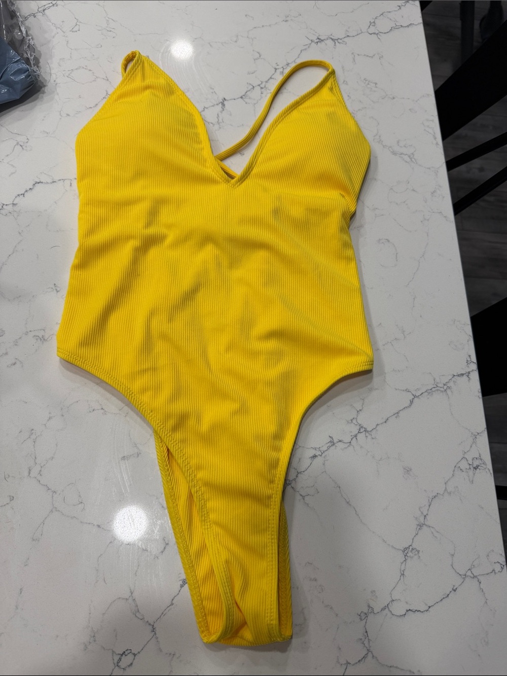 SHEIN Bright Yellow Ribbed One-Piece Swimsuit